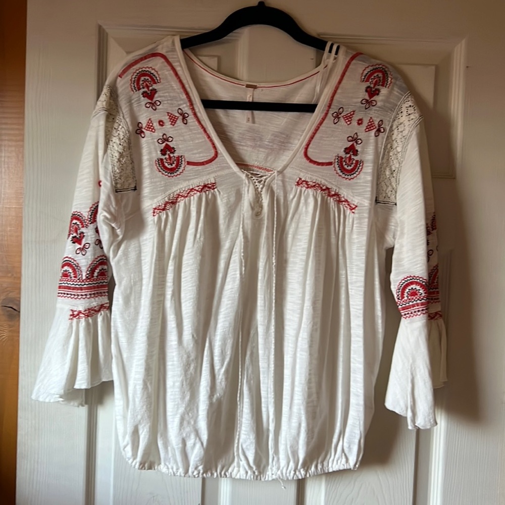 Free People Boho Cream & Orange Top